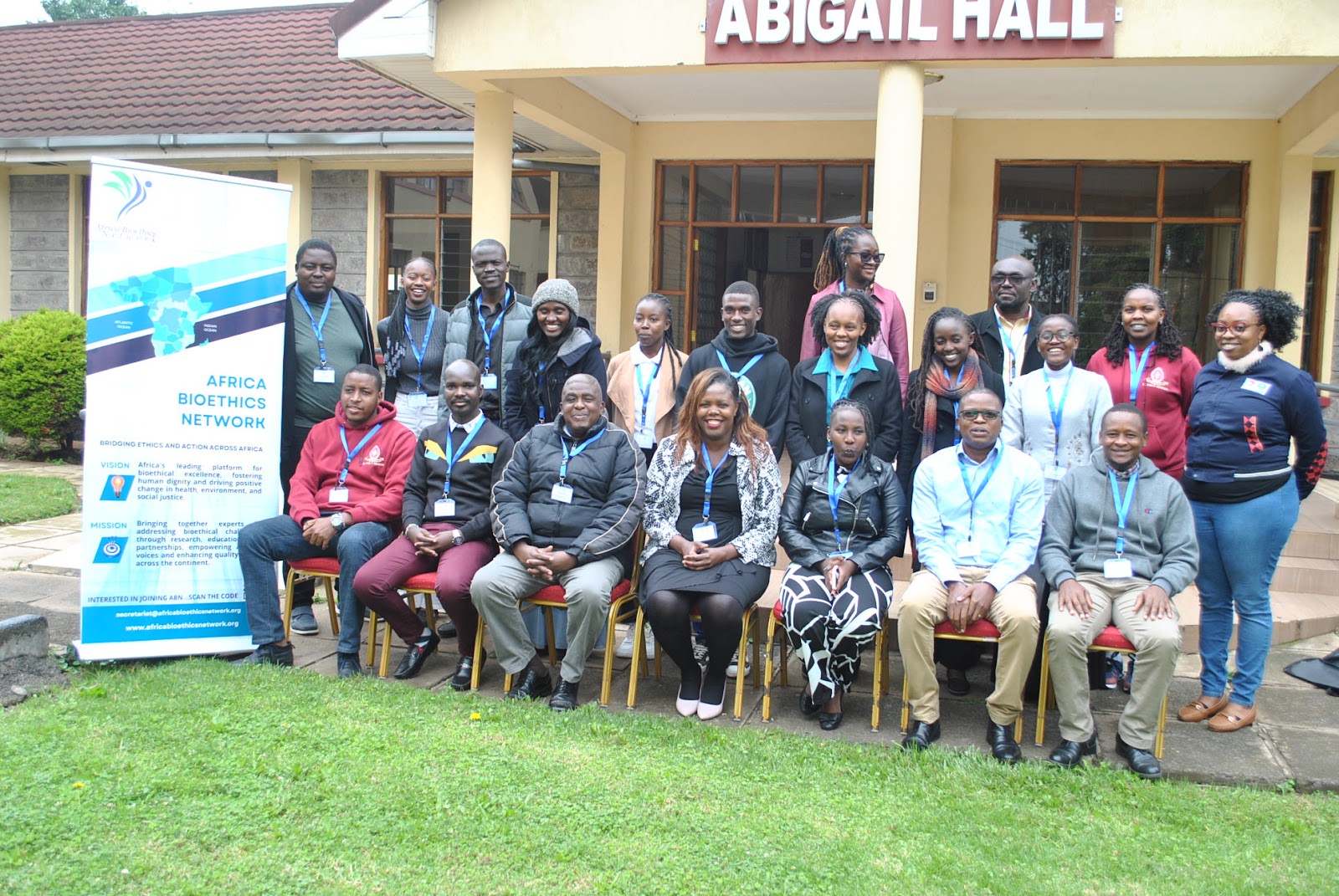 Photo of a group of 20 people next to a sign about Africa Bioethics Network. Caption: The launch of the ORCID Bioethics Community of Practice officially begins, marking a new chapter for research identity, collaboration, and ethics across Sub-Saharan Africa.