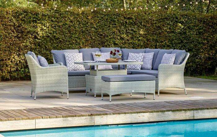 Bramblecrest Tetbury Corner Adjustable Outdoor Sofa Set in Grey with Armchair and Bench