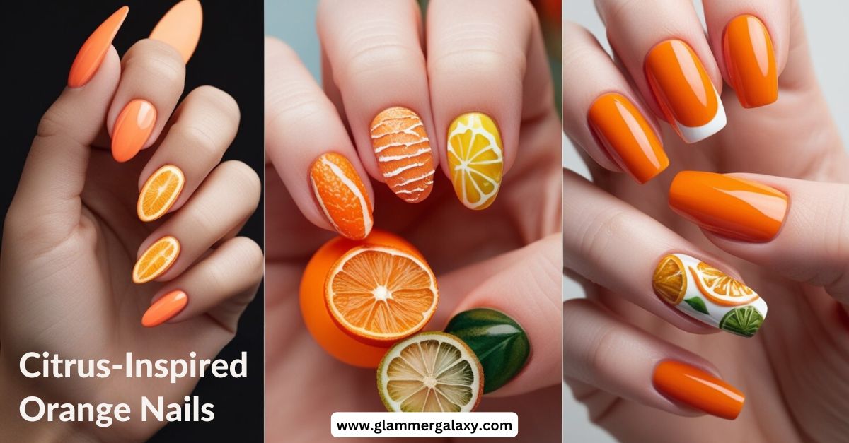 Orange Nail Designs that are inspired by Citrus and give fruity look