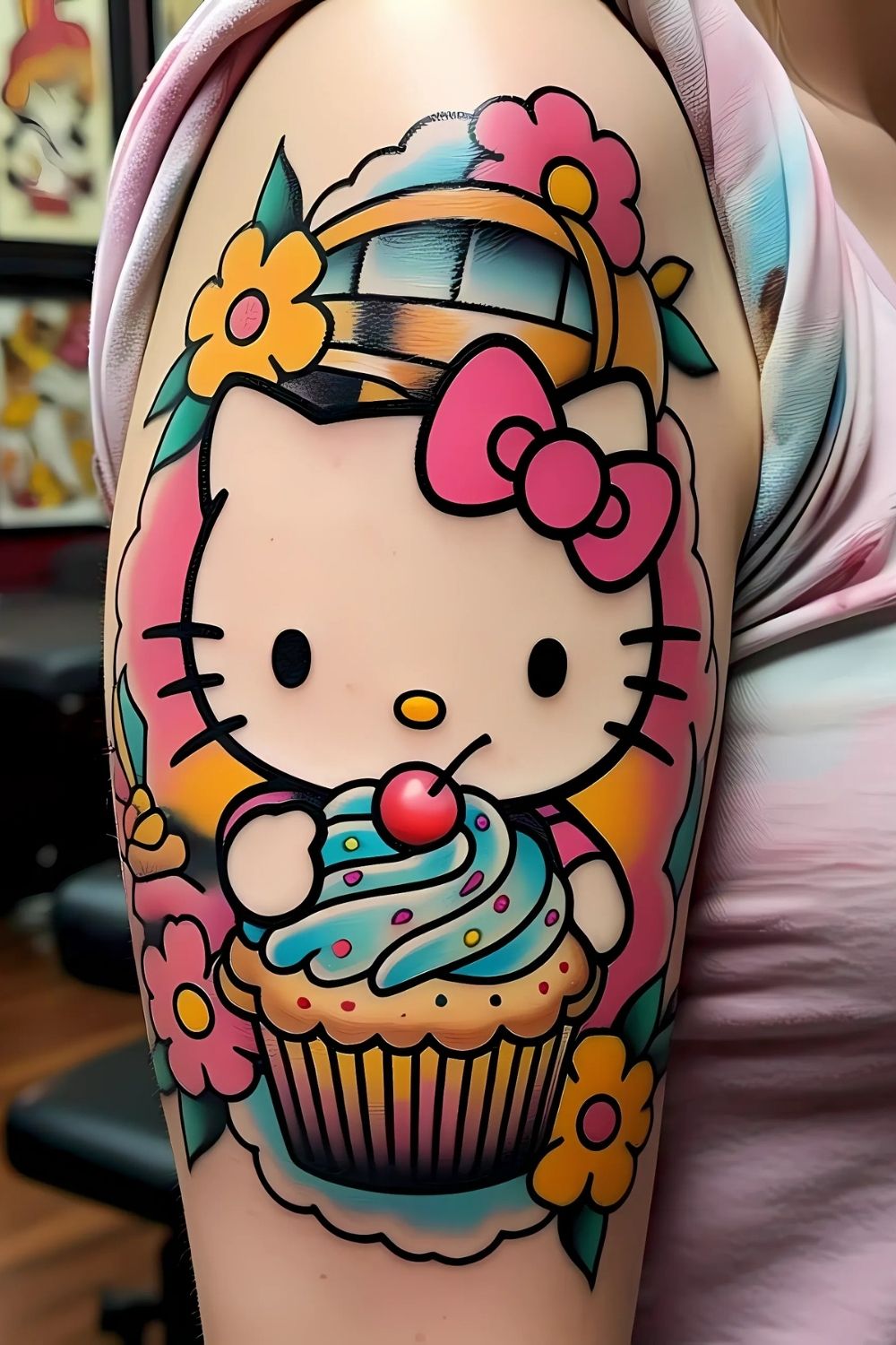 Hello Kitty and a Cupcake Tattoo