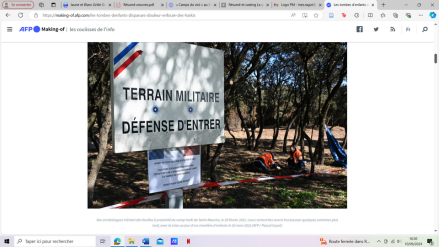 Copie écran avec le lien de connexion de l'article de Lucie Peteyrman sur le blog de l'AFP concernant le cimetière oublié de Saint-Maurice-l’Ardoise dans le Gard.