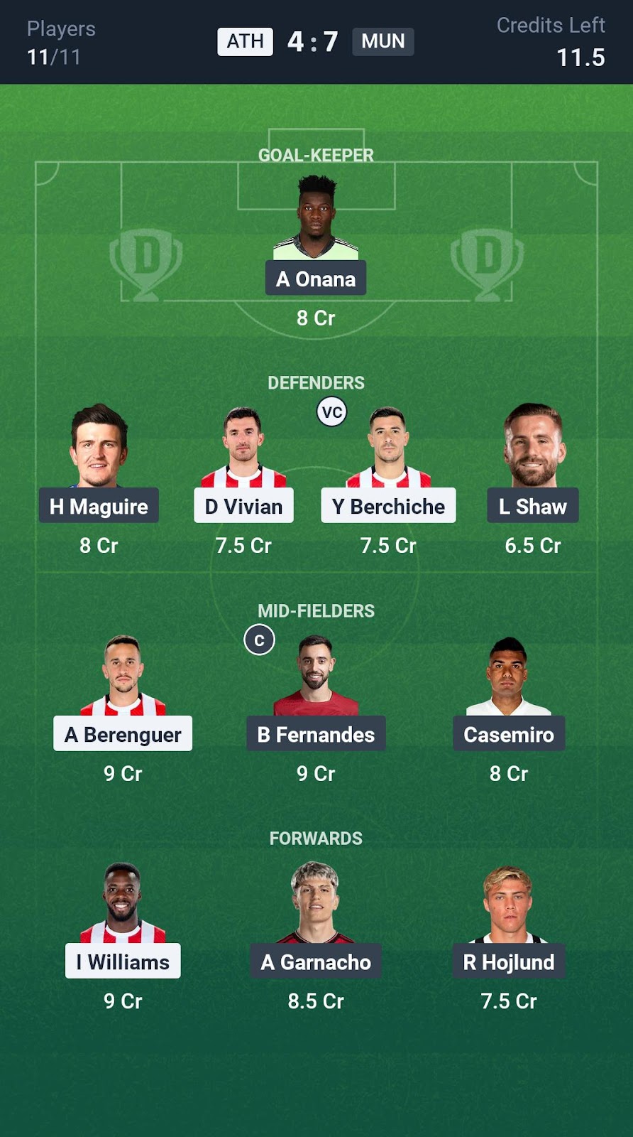 ATH vs MUN Grand League Team