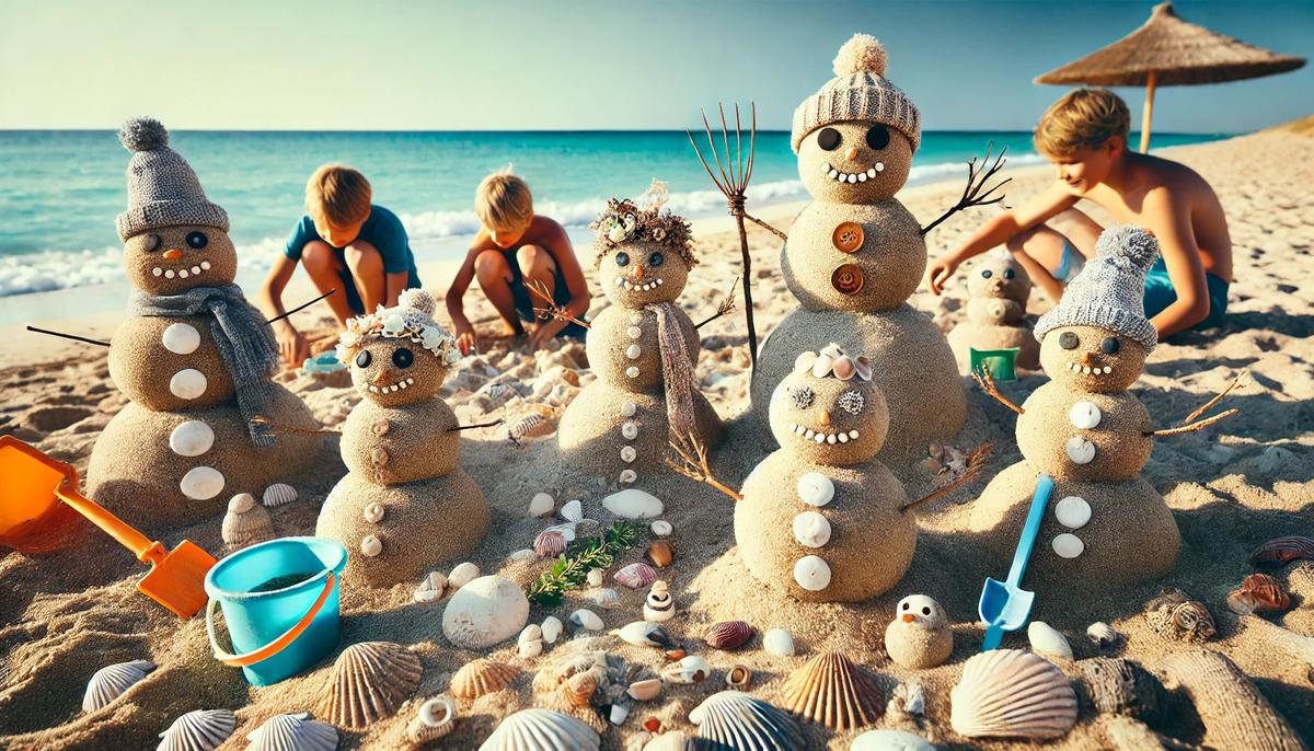 Kids making a sand snowman

