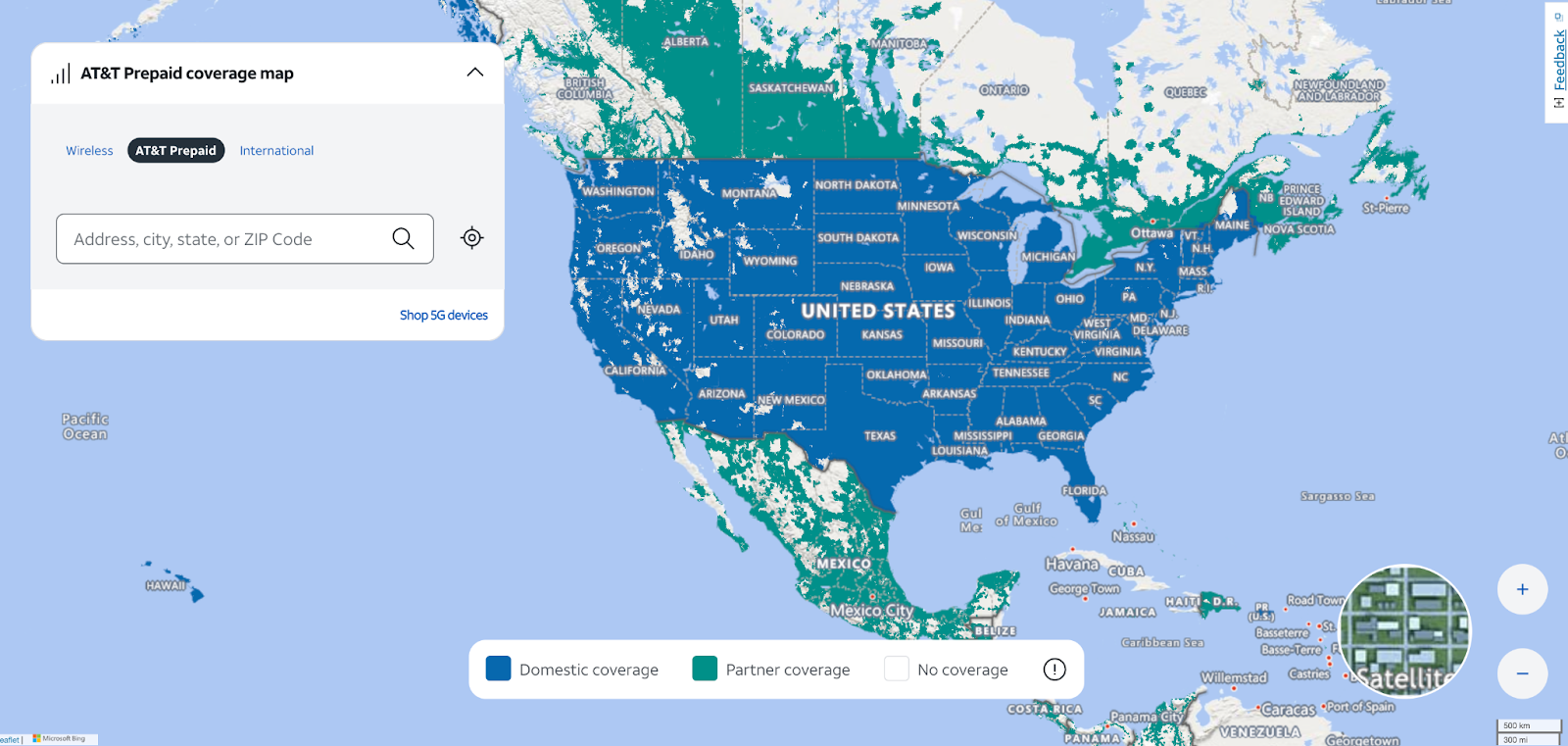 AT&T coverage map for the USA 