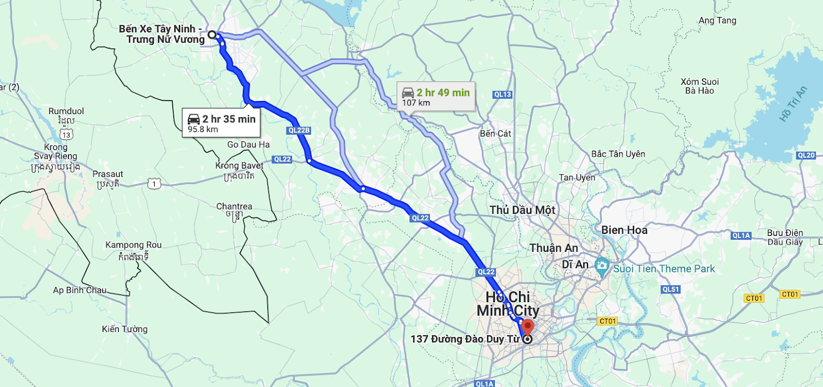 route of dong phuoc bus from sai gon to tay ninh