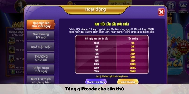 Tặng giftcode cho tân thủ