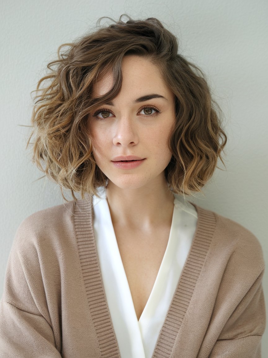 29. Curly Bob with Side Part