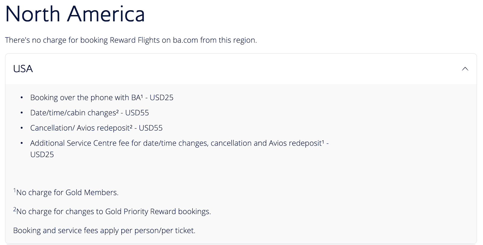 British Airways award ticket change and cancellation fees