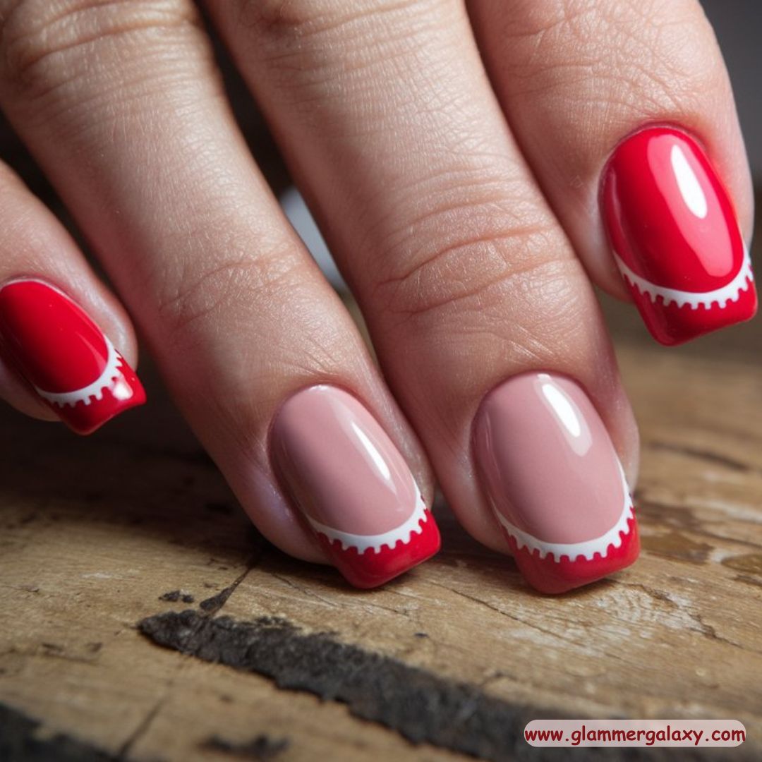 Red Winter Nail Designs having Solid & French Combo
