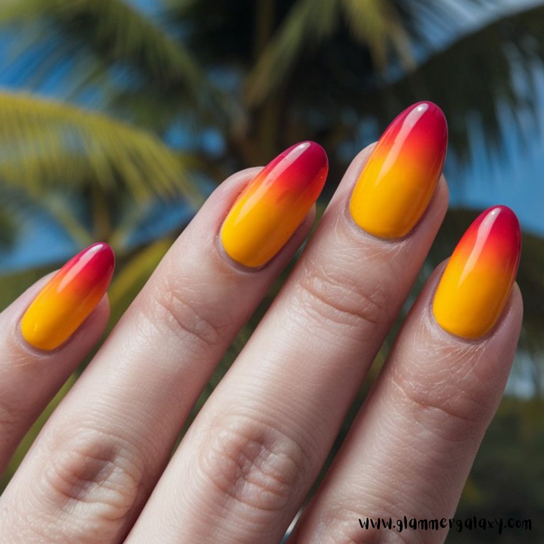 Classy Vacation Nails having Tropical Heat Ombre
