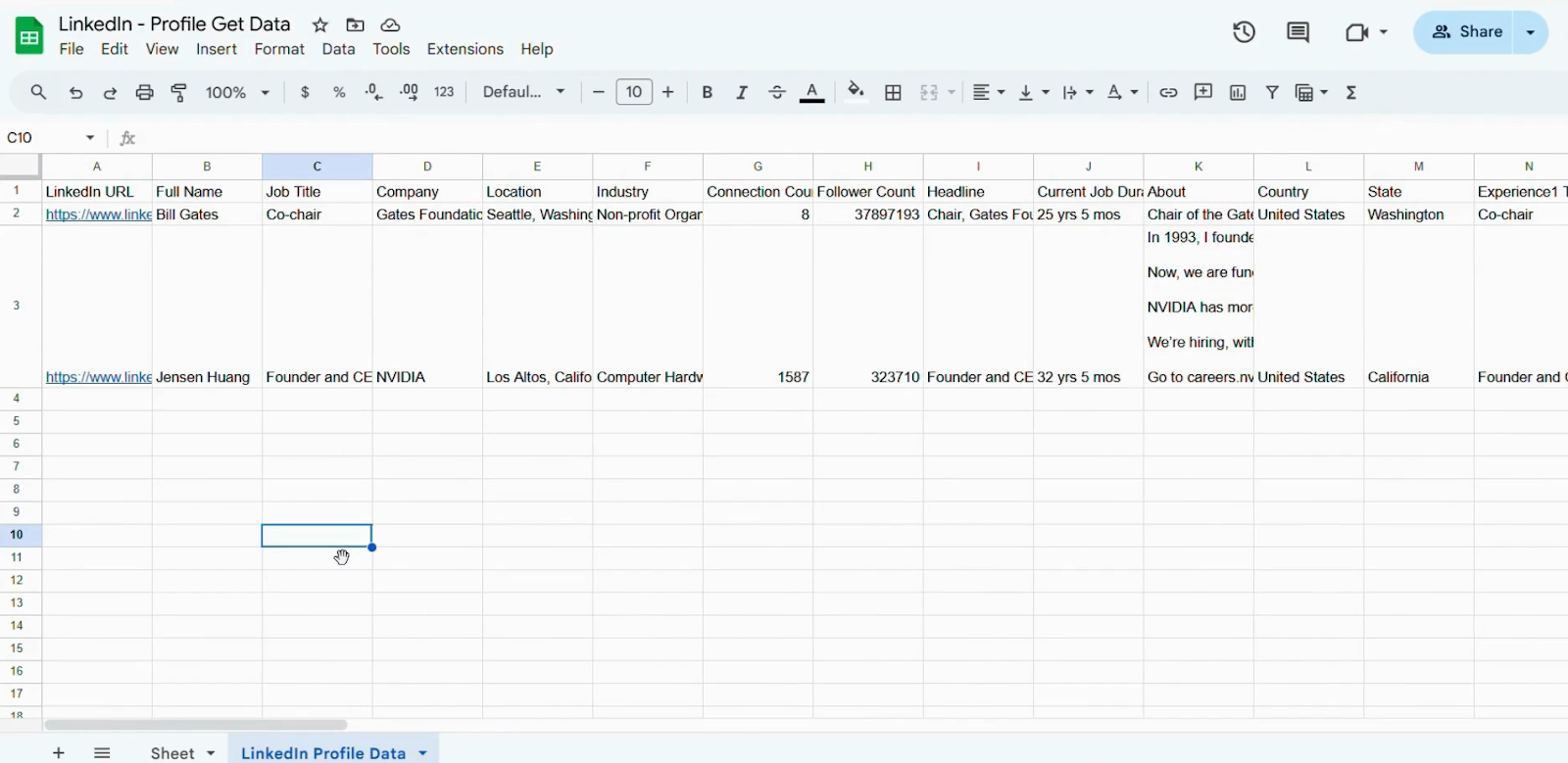 Screenshot of extracting LinkedIn profile data without Sales Navigator - Smacient

