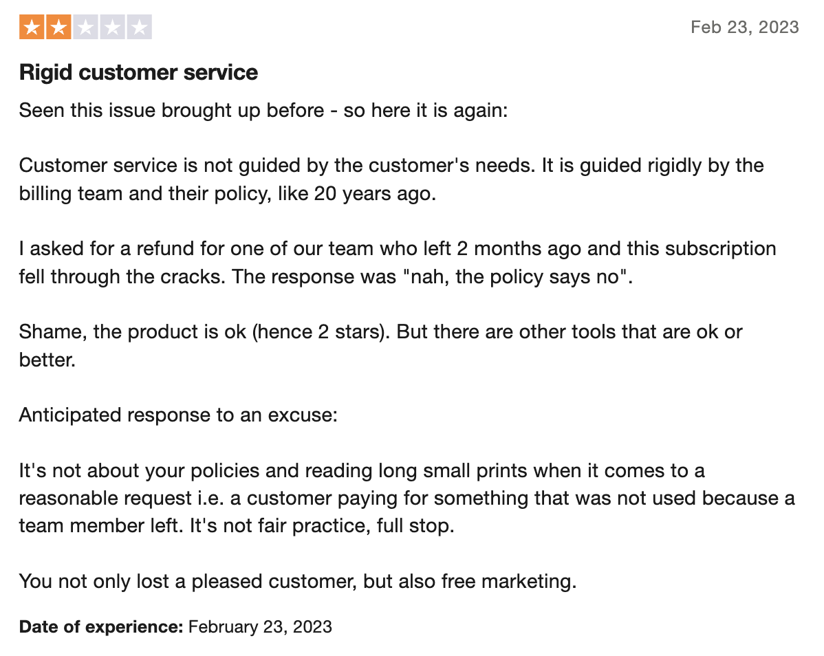 Negative Dripify review on Trustpilot.
