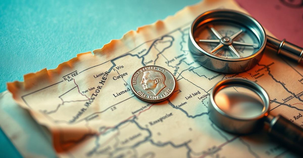 A coin, compass, and magnifying glass on a map, symbolizing the journey of Developing Discernment in exploration.