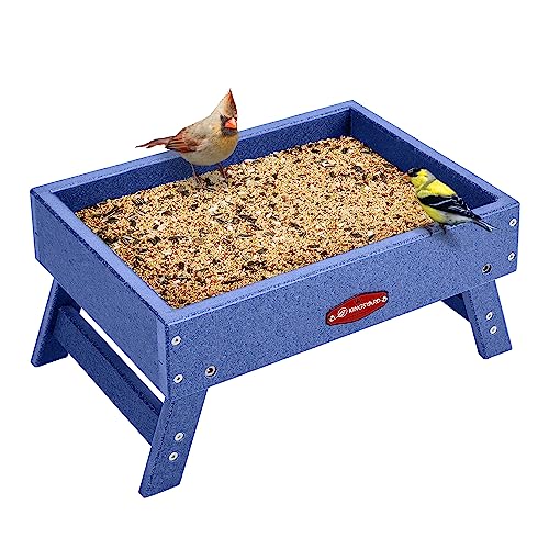 Kingsyard Ground Bird Feeder for Outdoors - Recycled Plastic Platform Feeder for Wild Birds, Sturdy Squirrel Feeders, 5 LBS Large Capacity, Blue