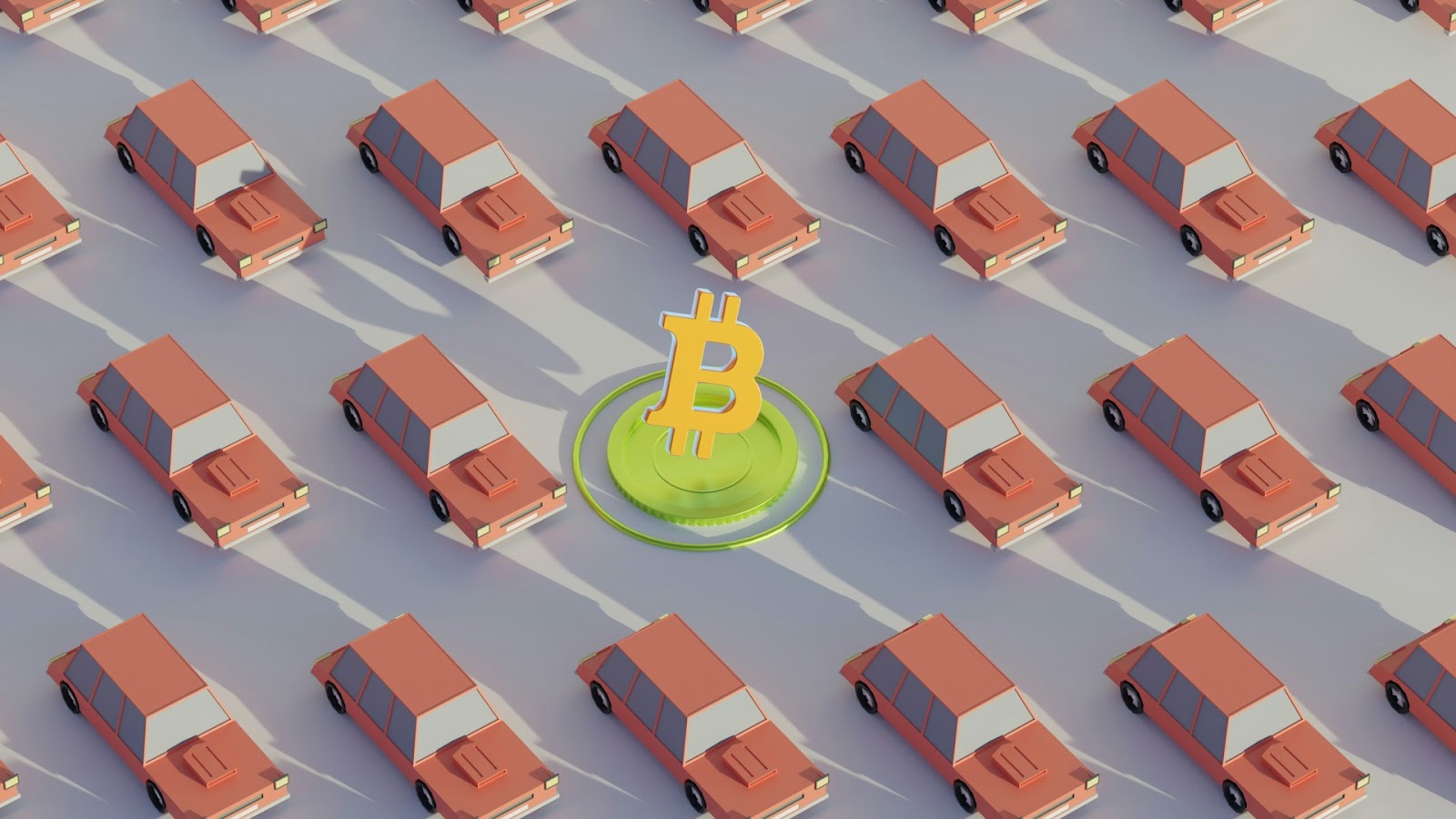 An Illustration of Bitcoin Coin Surrounded by Cars 