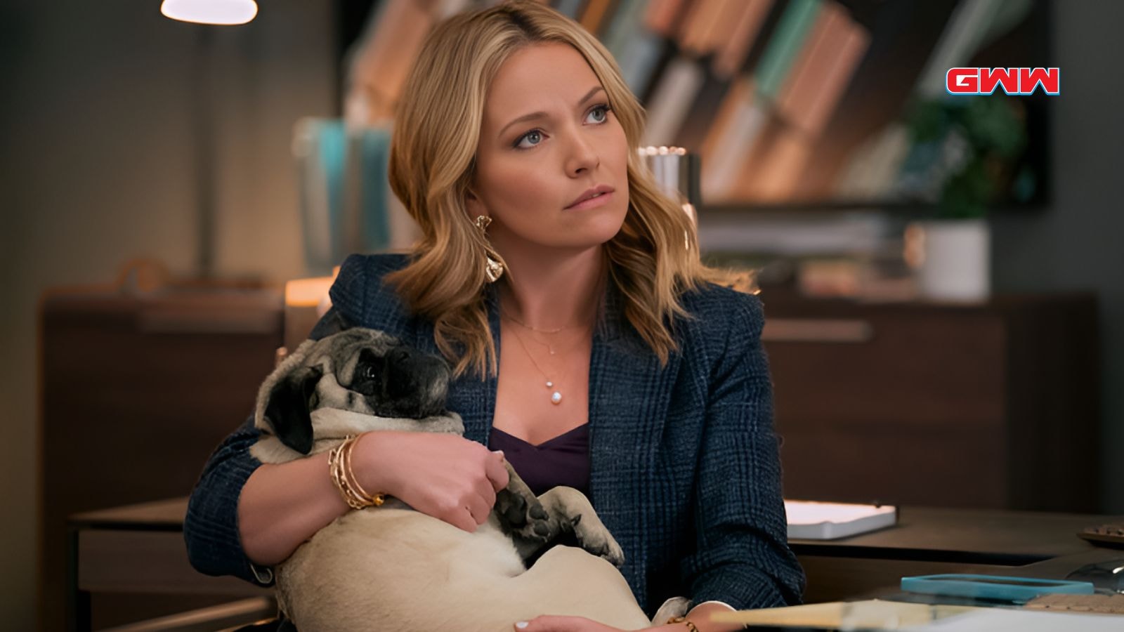 The Lincoln Lawyer Season 3 Becki Newton as Lorna Crane holding a pug