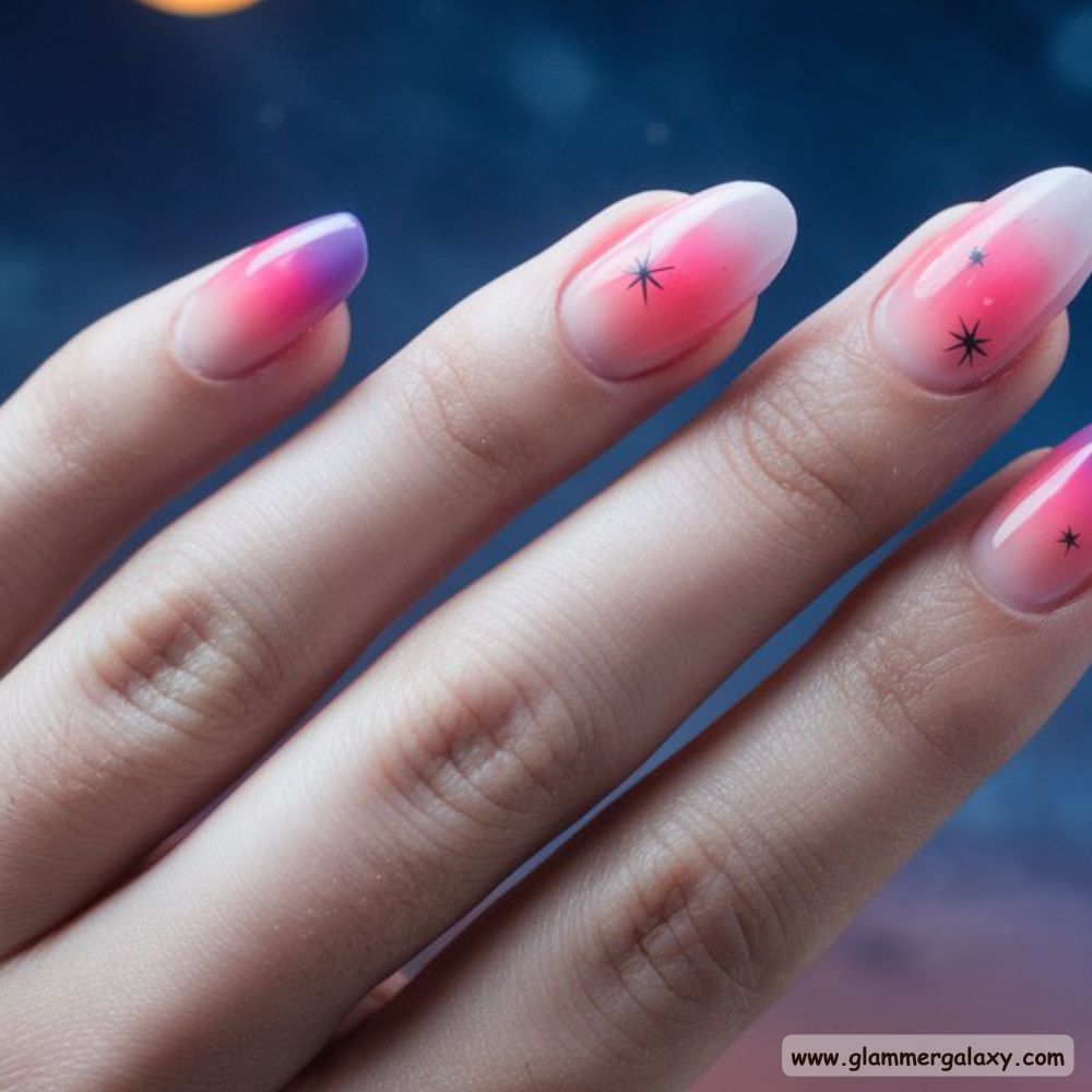 Orange and Pink Summer Nails with Mystical Celestial Mani