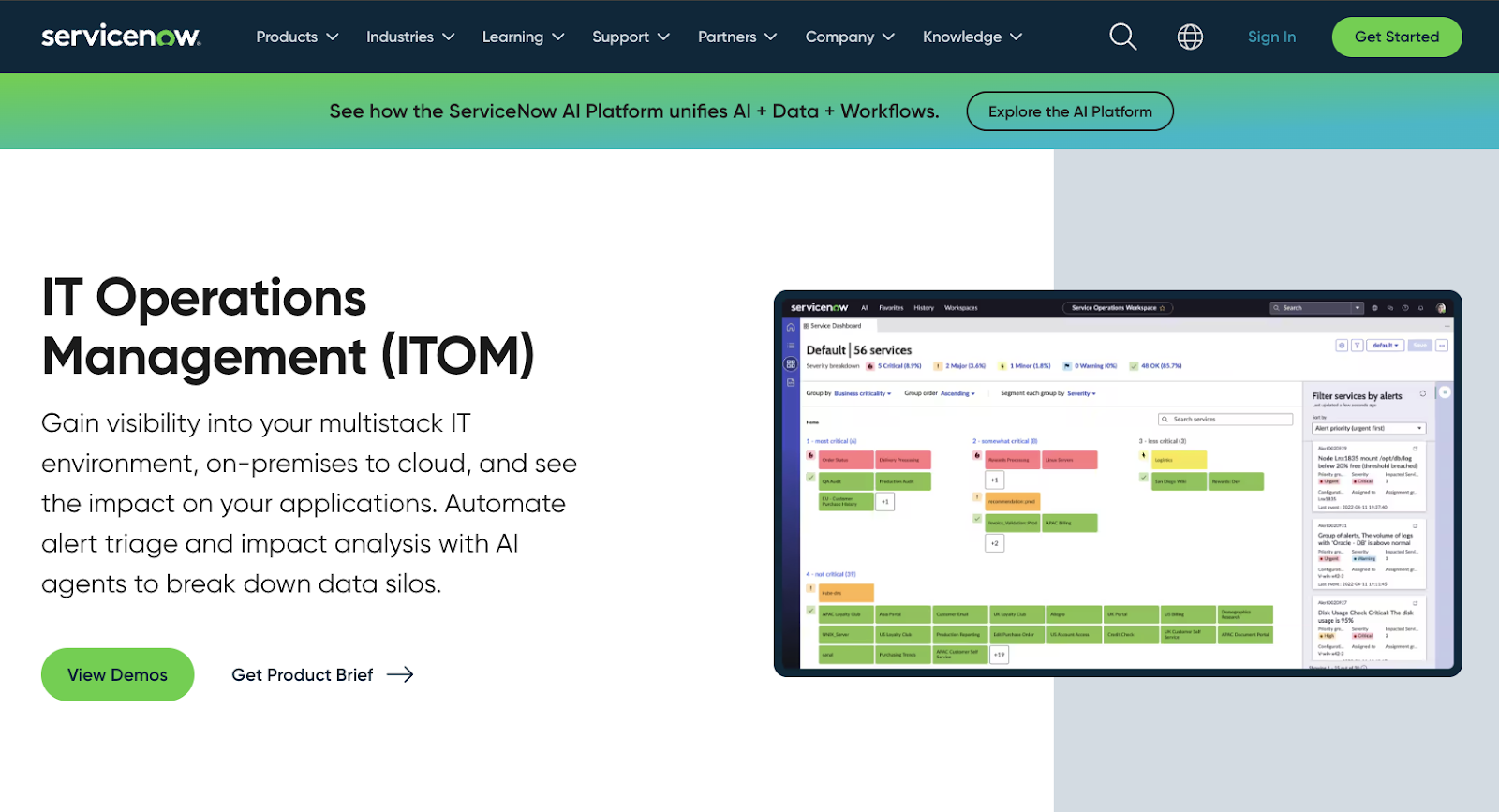 Screenshot of ServiceNow ITOM - Best for IT workflow automation.