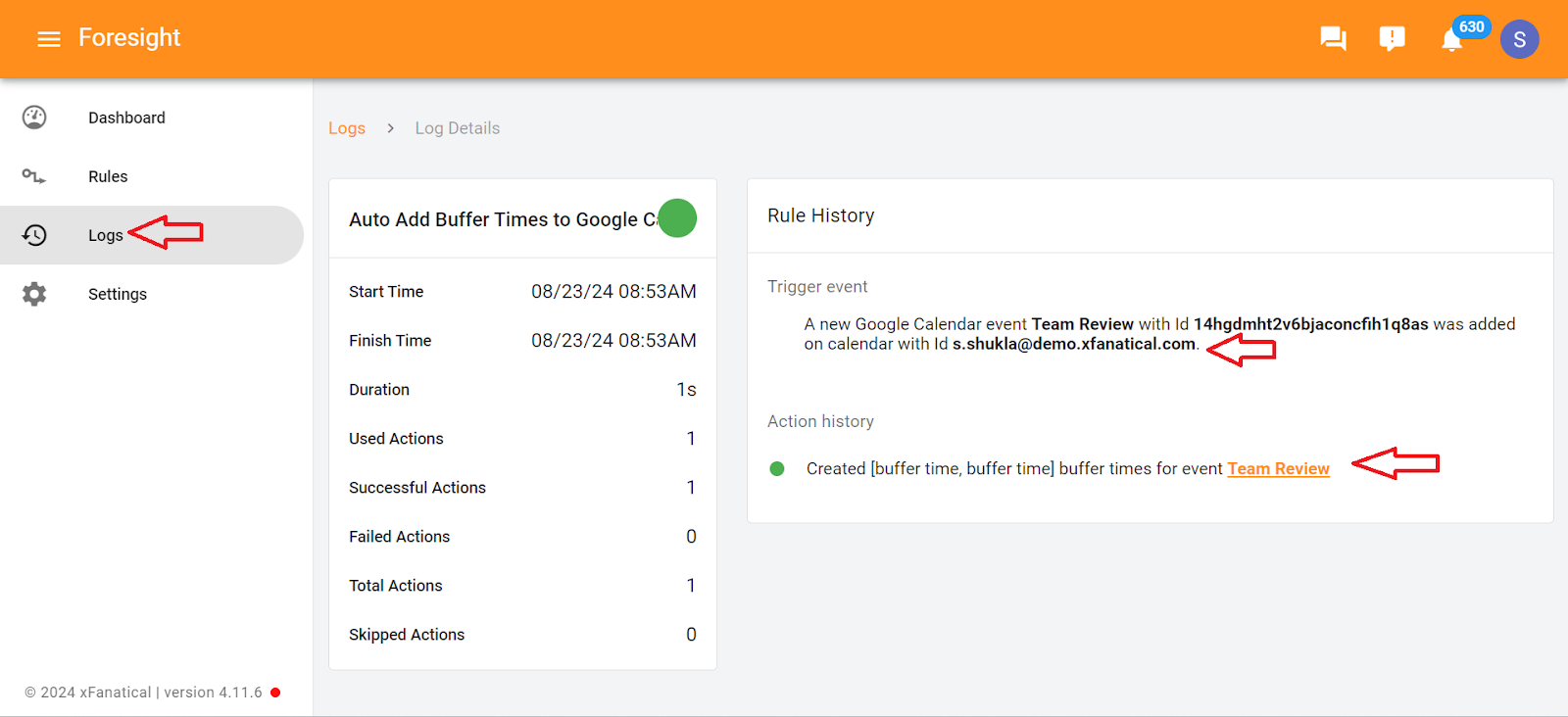 Auto Add Buffer Times to Google Calendar Events- Foresight Log Page