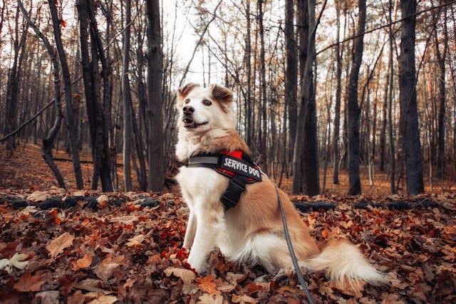 A dog in a service vest