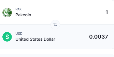 Pakcoin vs US Dollar