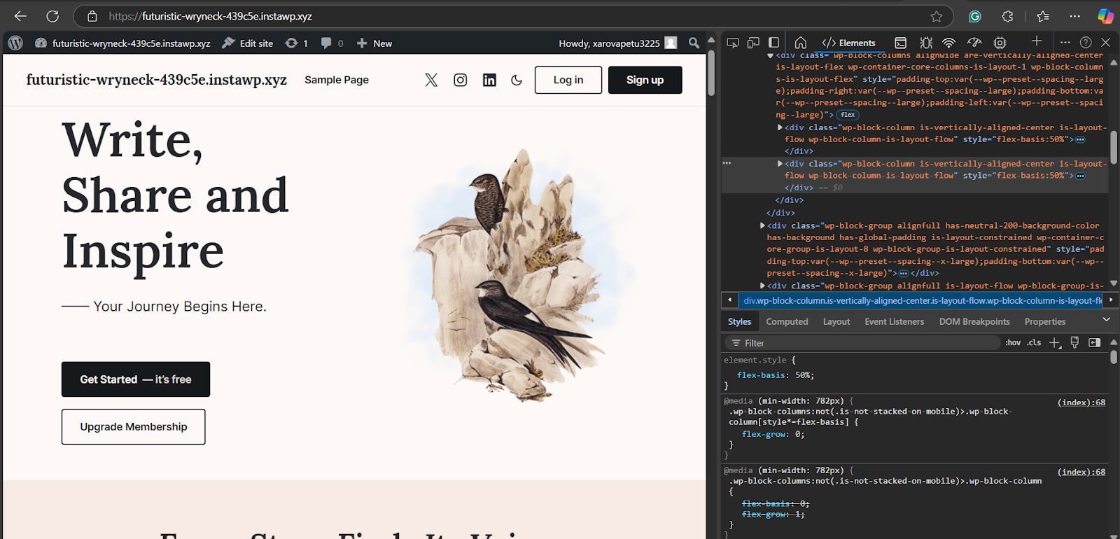 Identify broken CSS in WordPress using browser developer tools 