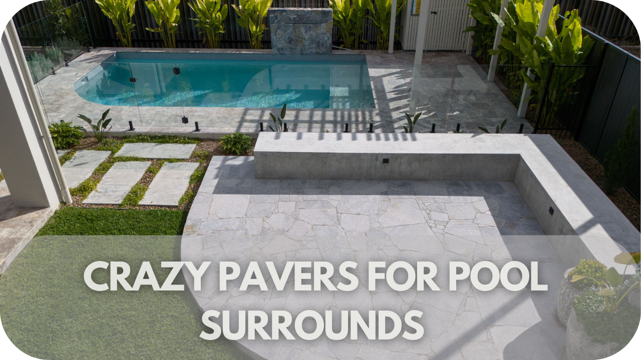 Create a stunning poolside oasis with Crazy Pavers, offering a slip-resistant, natural aesthetic around your pool.