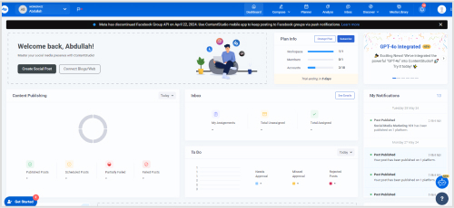 ContentStudio dashboard