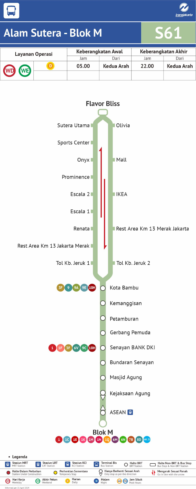 Rute S61 (Alam Sutera–Blok M). Sumber:&nbsp;transjakarta.co.id/rute