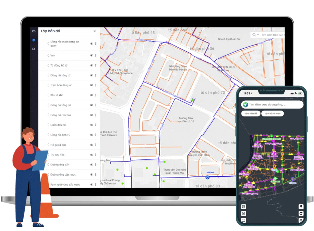 Bản đồ quản lý tài sản mạng lưới trên eKMap Solutions (ảnh: eKMap)