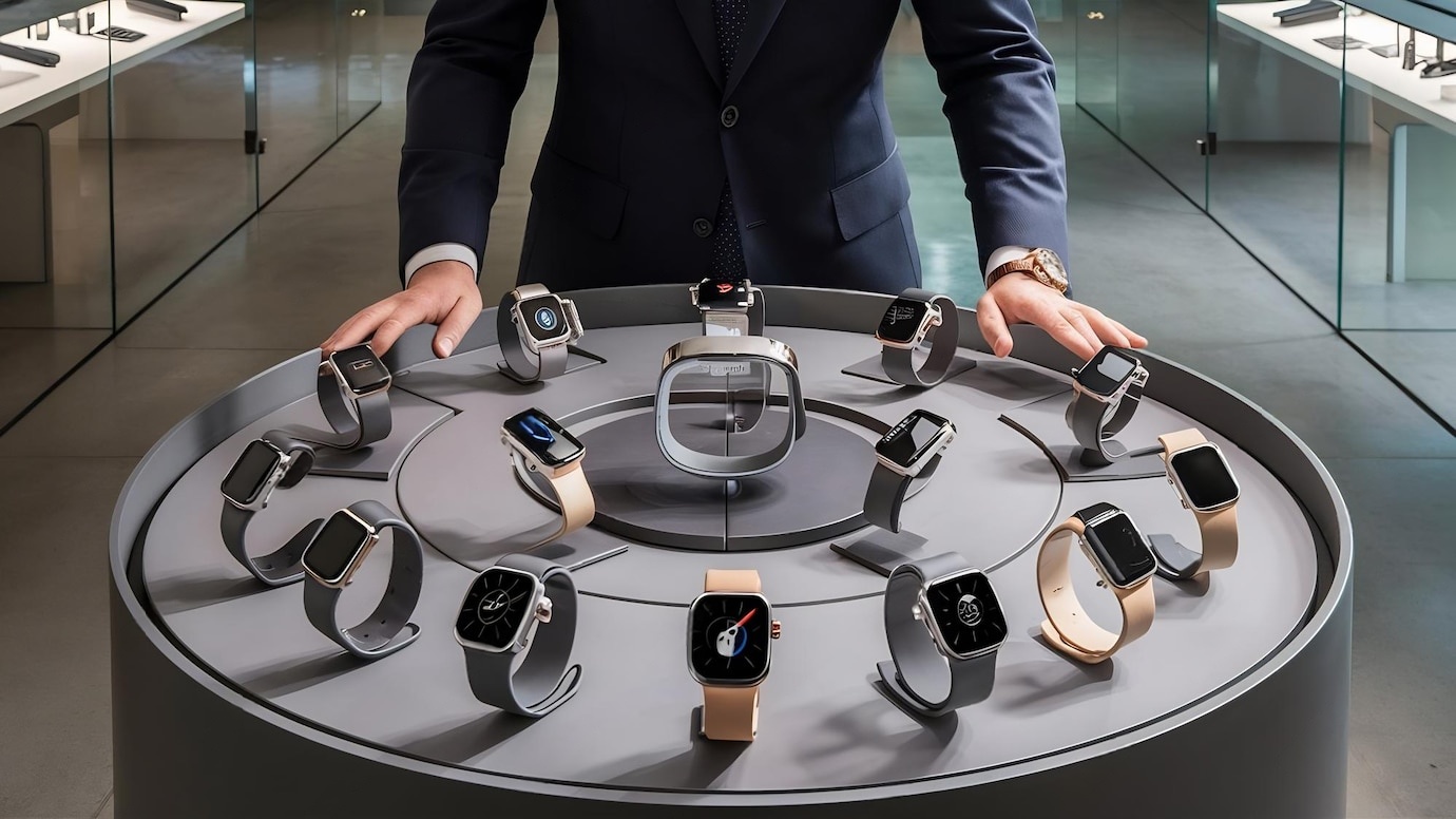 Titan and Sonata watch collections displayed on a table, showcasing luxury smartwatches, fashion watches, and affordable analog designs highlighting the diverse product range and innovation of both Indian watch brands.