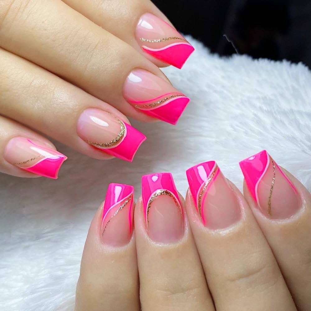 short hot pink nails