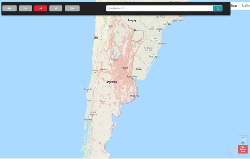 mapa de cobertura claro con una esim en Argentina