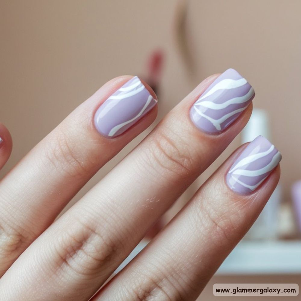 End of Summer Nails having Soft Purple with Swirl Patterns