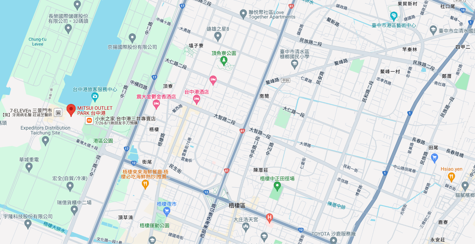 台中梧棲住宿地圖、三井outlet附近住宿