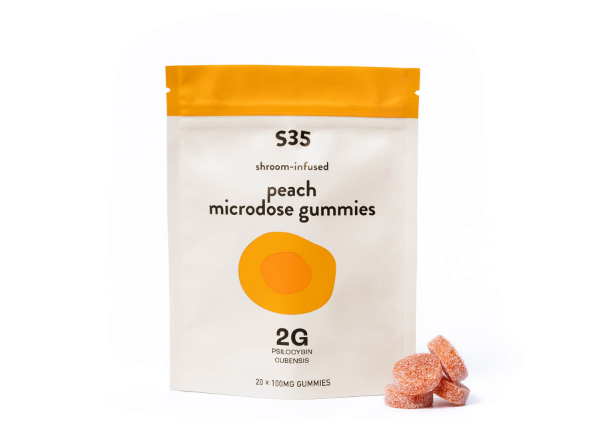 S35 Peach shroom-infused microdose gummies pack