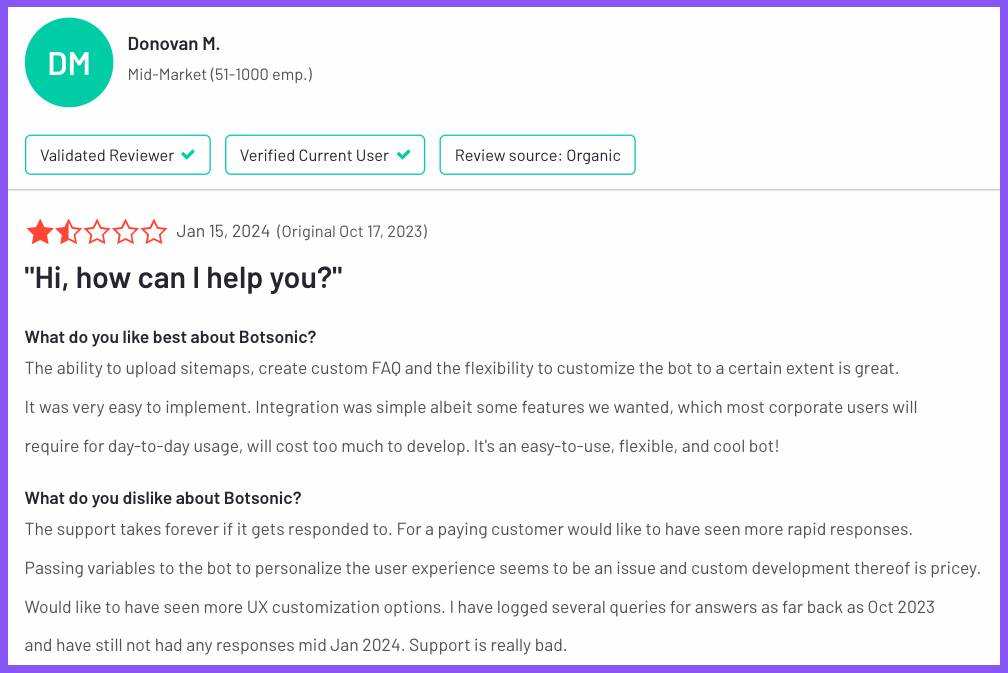 What Botsonic's customers are saying about their chatbot.