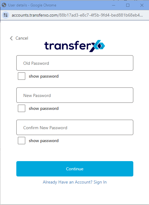 how to change your password on TransferXO 