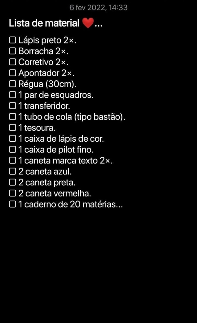 Lista de material Escolar 8 ano