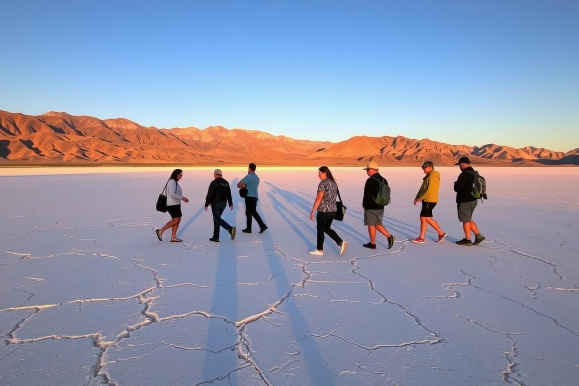 Tourists visiting Racetrack Playa to see the sailing stones