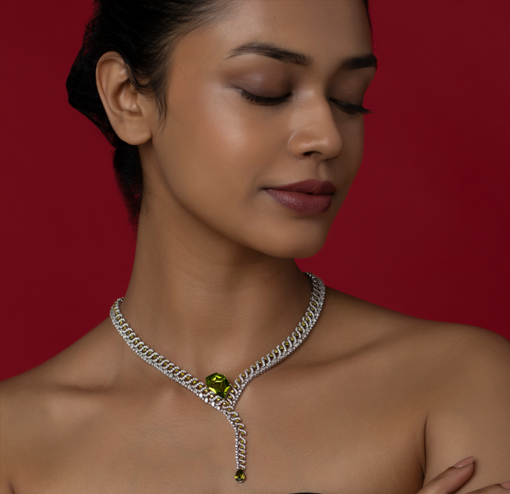 Dazzling Diamond and white gold Peridot Necklace | CKC Jewellers Online