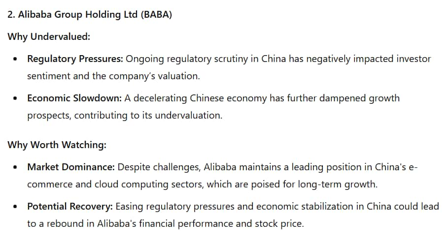 ChatGPT recommends BABA stock