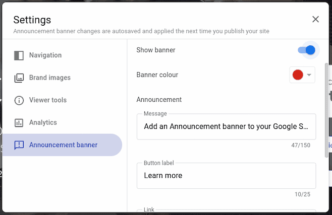 Paramètres de bannière d'annonce - nouveaux sites Google