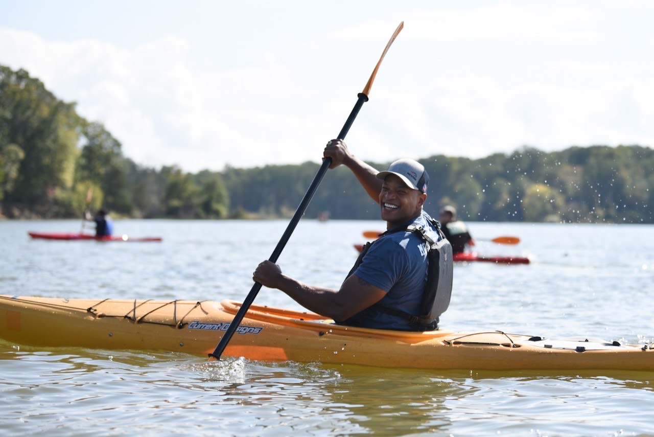 Governor on kayak