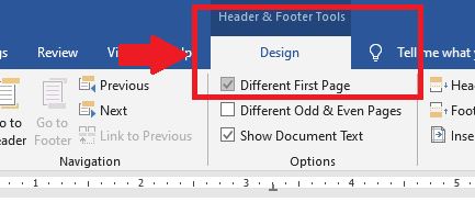 centang “Different First Page”. 