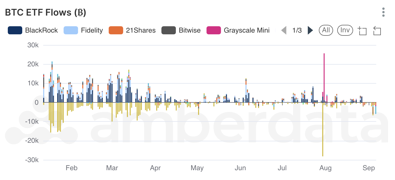 Amberdata's AmberLens Bitcoin BTC ETF Flow (BTC)