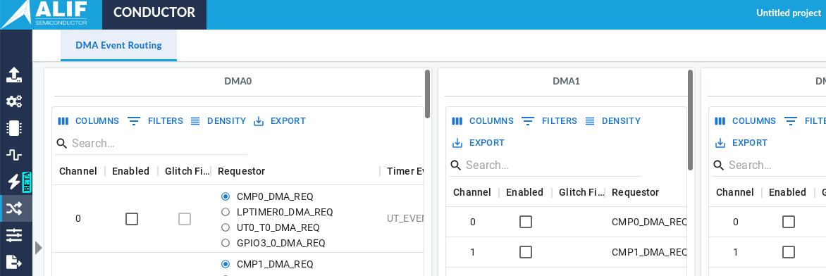 direct memory access feature page of alif conductor tool