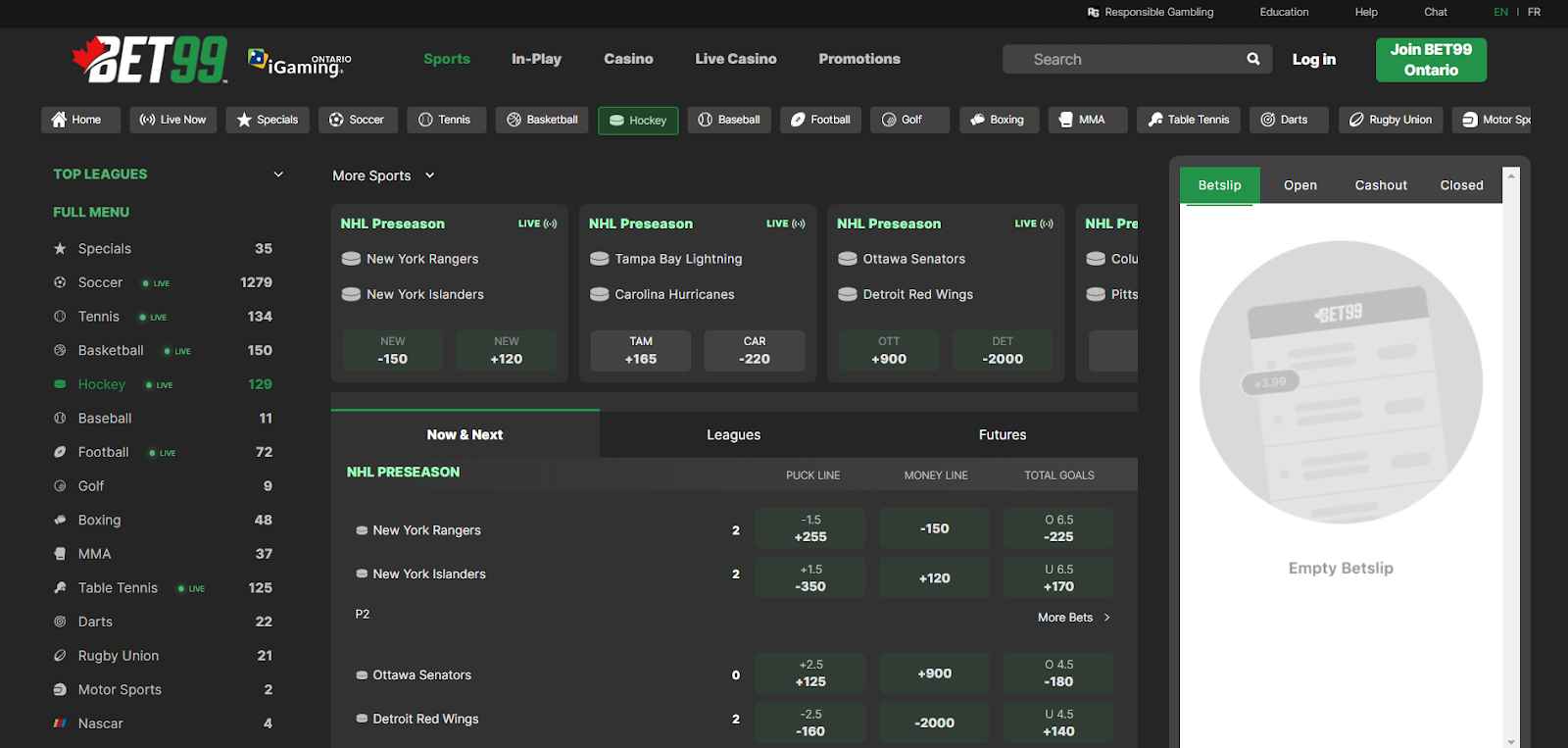 Bet99 NHL Betting Sites