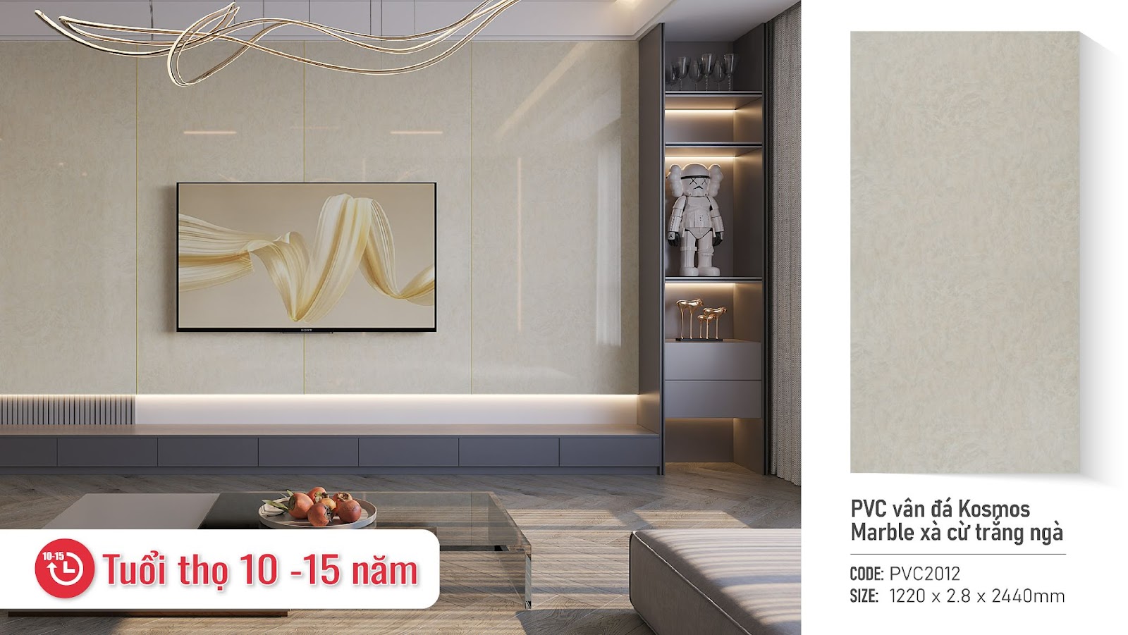 Tấm PVC vân đá Kosmos có tuổi thọ từ 10 - 15 năm