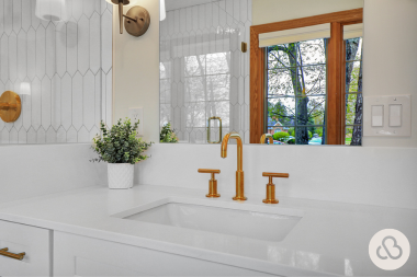 how to select the perfect countertops for your bathroom remodel quartz countertop with golf faucet and tile shower custom built michigan